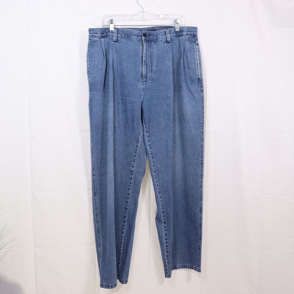 Nautica Clipper Relaxed Fit 36x32 Blue Mens Pleated Denim Jeans
